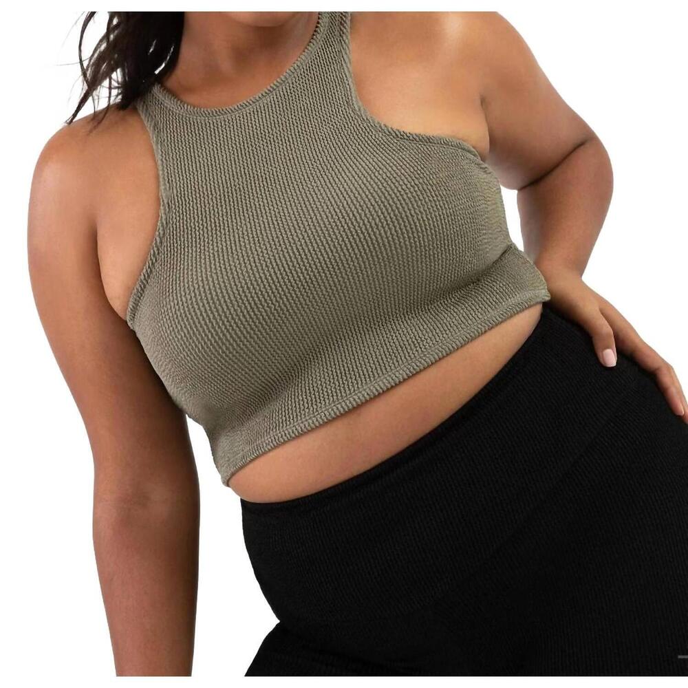 NEW BLOCH crinkle washed racerback crop tank top in moss